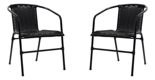 Jogo Junco Sintético 2 Cadeiras Poltronas Preto