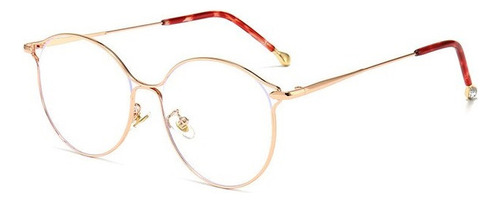 Marco Lentes Ópticos Elegant Round Cat Eye Metal Rose Gold L