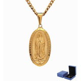 Medalla Virgen De Guadalupe Con Cadena Chapa Oro Dama Collar