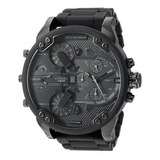 Reloj De Pulsera Diesel Mr. Daddy 2.0 Dz7396 De Cuerpo Color Negro, Analógico, Fondo Negro, Con Correa De Acero Inoxidable/silicona Color Negro, Agujas Color Negro Y Gris, Dial Gris, Subesferas Color 