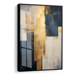 Quadro Decorativo Abstrato Tons Azul Dourado 1 Peça Vidro