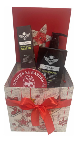 Caja De Regalo Cera Barbero Aceite Para Barba Shampu Navidad