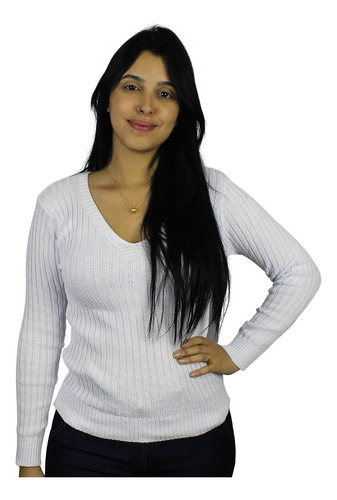 Blusa De Frio Feminina Tricot Com Manga Longa Decote V