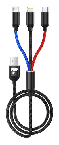 Cable Micro Usb Tipo C 3 En 1 Para iPhone 1.2 Metros Negro