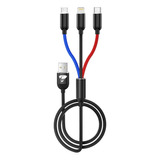 Cable Micro Usb Tipo C 3 En 1 Para iPhone 1.2 Metros Negro