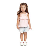 Conjunto Infantil Gabriela Aquarela Bata Rosa E Short Jeans 