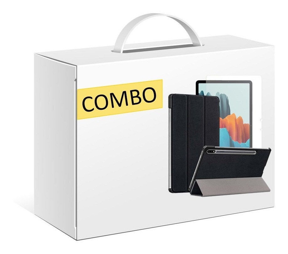 COMBO FUNDA SMART COVER TAB SAMSUNG S7 PLUS T970 / S7 FE T736 NEGRA + VIDRIO TEMPLADO