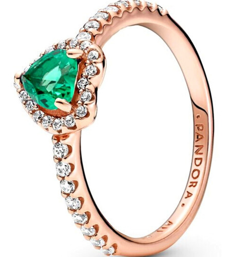 Anillo Pandora Corazón Elevado Verde Incluye Kit De Regalo