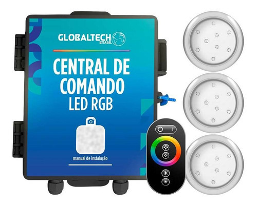 Kit 3 Refletor Led Piscina Rgb Inox 9w + Central Touch Ofert 110v/220v