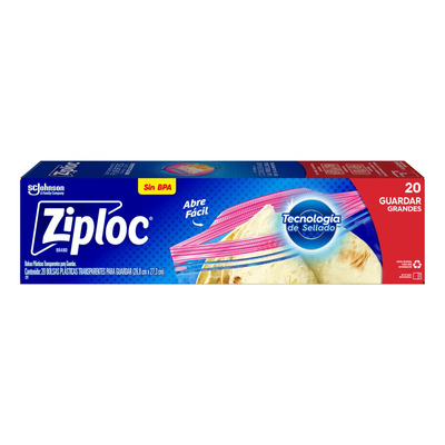 Bolsas de Plástico Reutilizables para Alimentos Ziploc con Doble Cierre, 1 Paquete con 20 Bolsas de Tamaño Grande | MercadoLibre