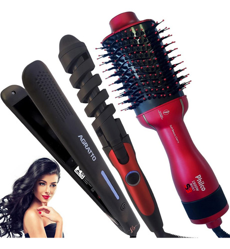 Kit Escova Secadora Alisadora E Chapinha Bivolt E Babyliss