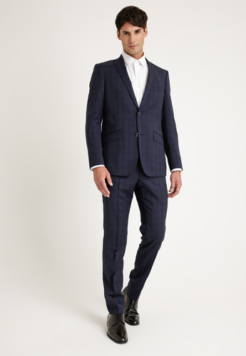 Traje Formal Lana Tela Cuadros Navy Perry Ellis