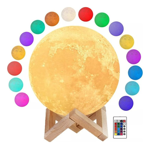 Lámpara Táctil Luna 3d Led 16 Colores Usb Hogar Velador