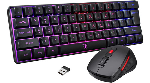 Combo Mouse Y Teclado Gamer Inalambricos | Negro, Con Luces