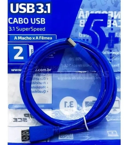  Cabo Extensão Super Speed Usb 3.1 2m Macho E Fêmea  0187702