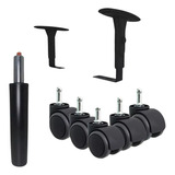 Kit 5 Rodízios Pu + Pistão Classe 3 150kg + Braço Digitador