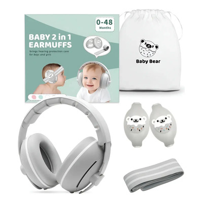 Tcxxct Gris 2 En 1 Ajustables Cancelación De Ruido Auriculares Para Bebés Y Niños Pequeños Aplicable A Bebés Hasta 48 Meses Protección Auditiva Infantil Viajes En Avión Especial