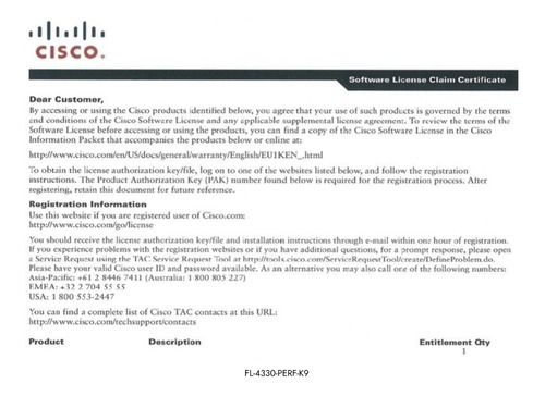 Fl-4330-perf-k9 - Licencia Perfomance Para Cisco Isr 4331