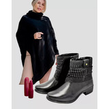 Kit 3x1 Bota Feminina Couro+poncho Feminino Kimono+batom 