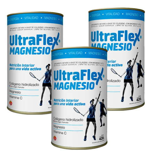 Ultraflex Magnesio Colágeno Hidrolizado 420 Grs. Combo X 3