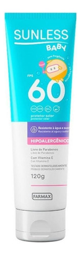 Protetor Solar Bebê Uva Uvb Vitamina E Sunless Hipoalergênico Fps 60 120gr