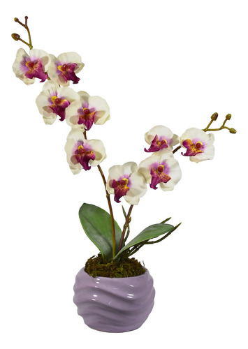 Arreglo Floral De Orquídeas Artificiales Crema Morado 43 Cm