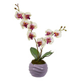 Arreglo Floral De Orquídeas Artificiales Crema Morado 43 Cm