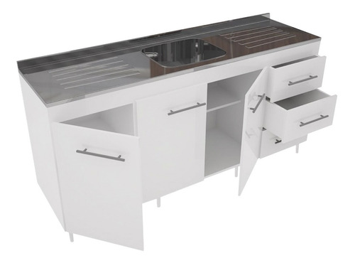 Mueble Cocina Bajo 1.60 + Mesada Acero Bacha Central 