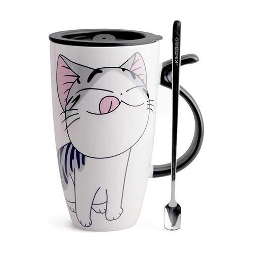 Taza Cerámica Gato Chi 600ml Tazón Con Tapa/cuchara/bombilla