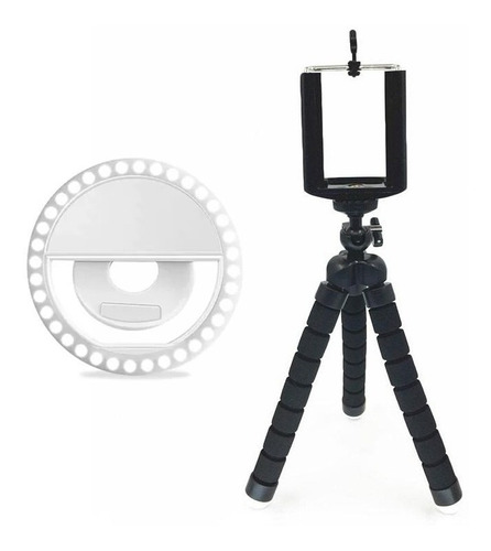 Combo Mini Tripode + Aro Luz Selfie  Celular Camara Videos