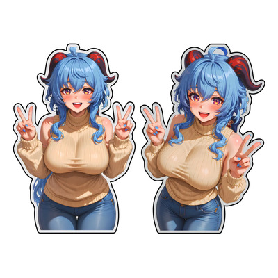 2 Stickers Anime Waifu Calcomonia Ganyu Para Moto Auto 17cm
