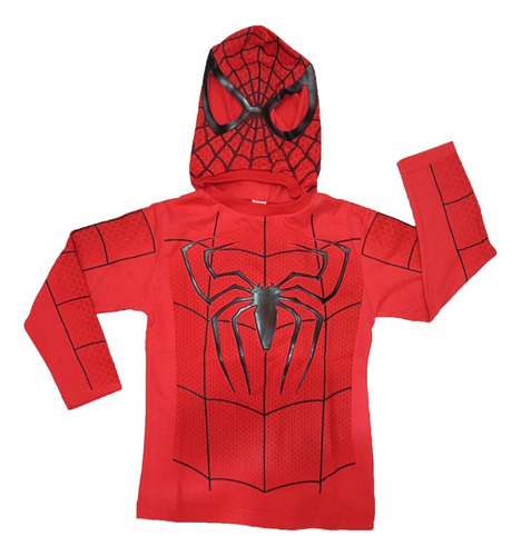 Camiseta Infantil Manga Larga C/ Capucha-mascara Spiderman  