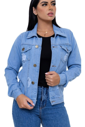 Jaqueta Jeans Femininao Modelo Novo Moda Com Rasgata Curto