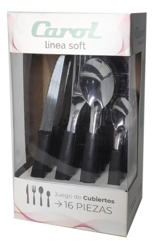 Set X16 Cubiertos Carol Soft Caja Acero Inox. Mango Plástico