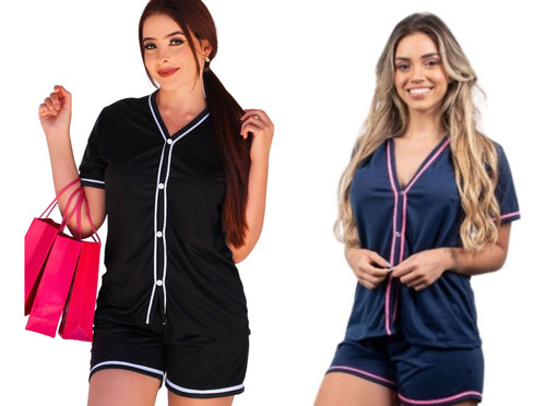 Kit 2 Pijama Feminino Aberto Amamentação Botões Frontais