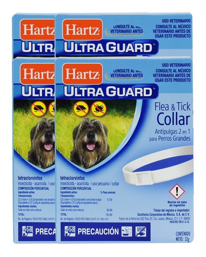 4x Collar 2 En 1 Antipulgas Y Garrapatas Perro Grande Hartz