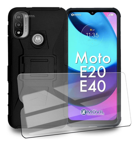 Funda P/ Moto E20 / Moto E40, Uso Rudo Clip + Cristal