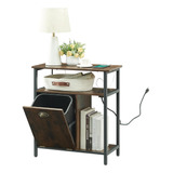 Nightstand With Hidden Trash Can, End Table With Charging St