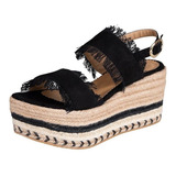 Sandalias De Plataforma Cuña Yute Color Negro 759-20 Cklass