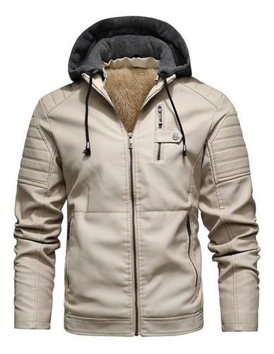 Capucha De Chaqueta De Invierno De Cuero Pu Cálida Gruesa