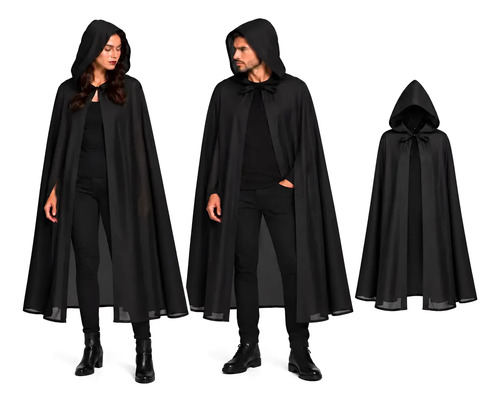 Capa Negra Con Gorro Disfraz Halloween Fiestas Vampiro Dracula Mago Cosplay