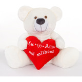 Urso Grande Sentado  Pelúcia 80cm Com Coração Personalizado