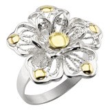 Anillo Flor Con Bolitas Plata Y Oro Regalo Mujer Novia Mama