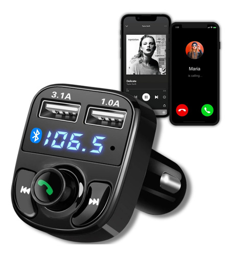 Adaptador Bluetooth Carro Carregador Usb Transmissor Fm