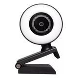 Webcam 1080p Arco Anel Luz Led Microfone Embutido Ring Light