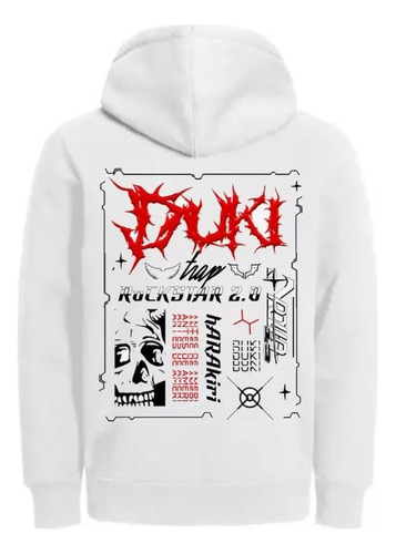 Buzo Blanco Duki - Hoodie Unisex - Canguro Con Capucha -moda