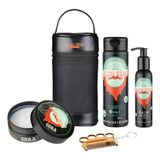 Kit Para Barba Necessaire, Shampoo 3 Em 1, Balm, Cera