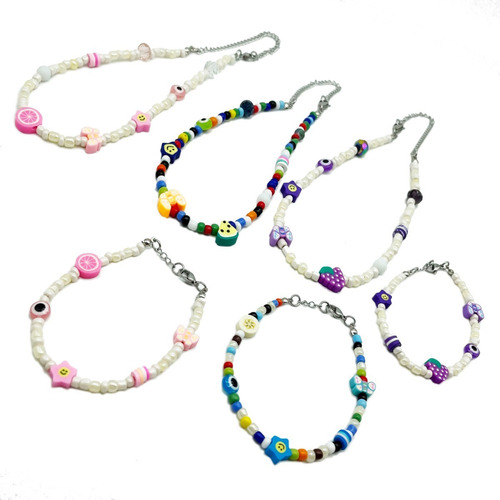 Oferta! 3 Chokers Y 3 Pulseras Fimo Acero Quirurgico X Mayor