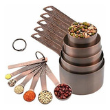 Juego De Tazas Y Cucharas Medidoras De Cobre, Acero Inoxidab