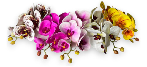 Kit Com 20 Galhos Flor De Orquídea Em Silicone Artificial